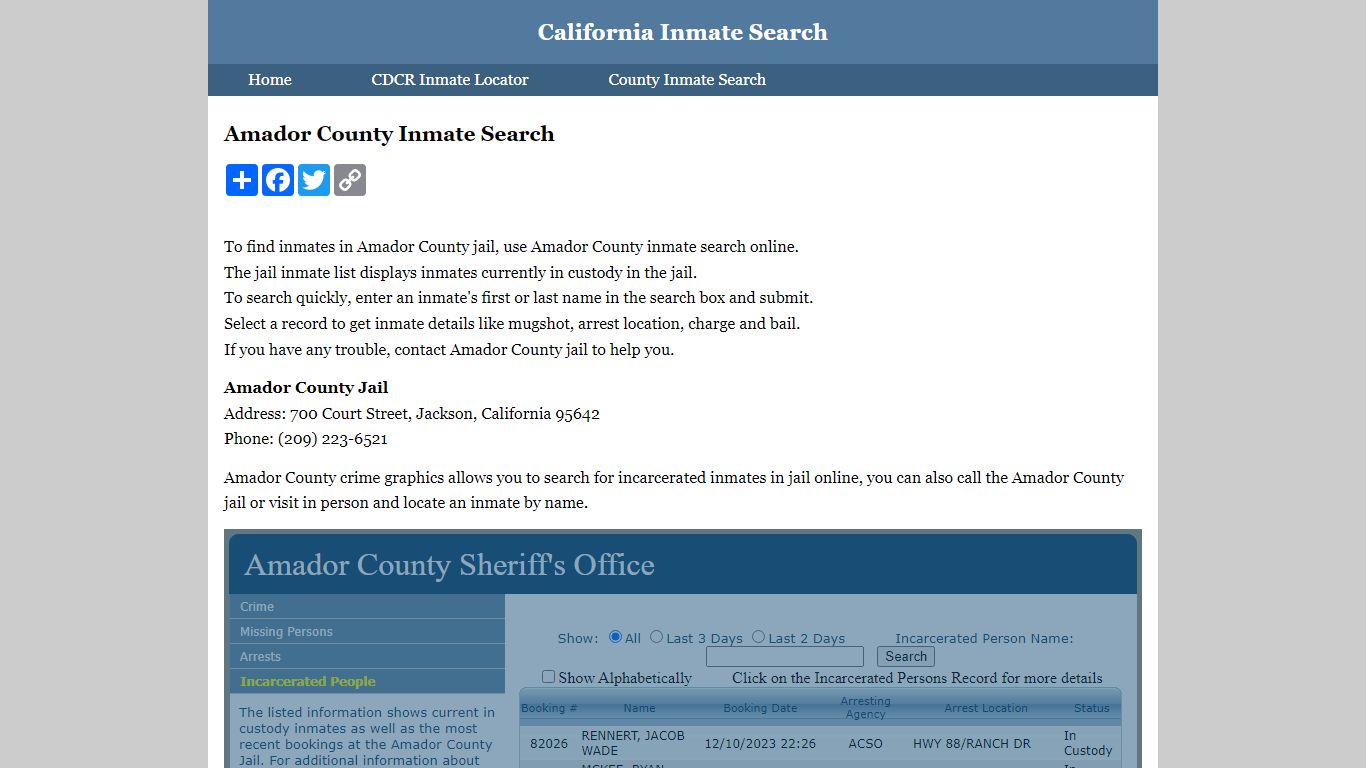 Amador County Inmate Search